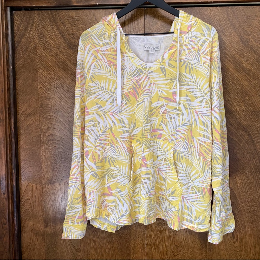 Koolaburra by Ugg 3X Tropical Palm Leaf Hooded Long Sleeve Sweater Stretchy Soft